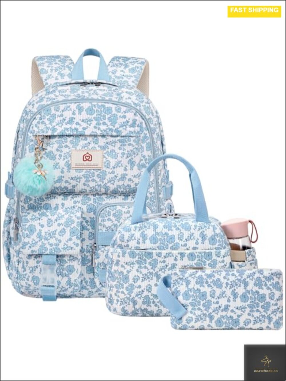 Corduroy Laptop Backpack With Lunch Box Set For School College